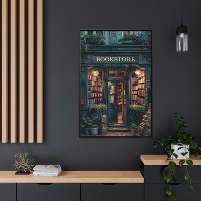 Framed Canvas - Midnight Bookstore Glow