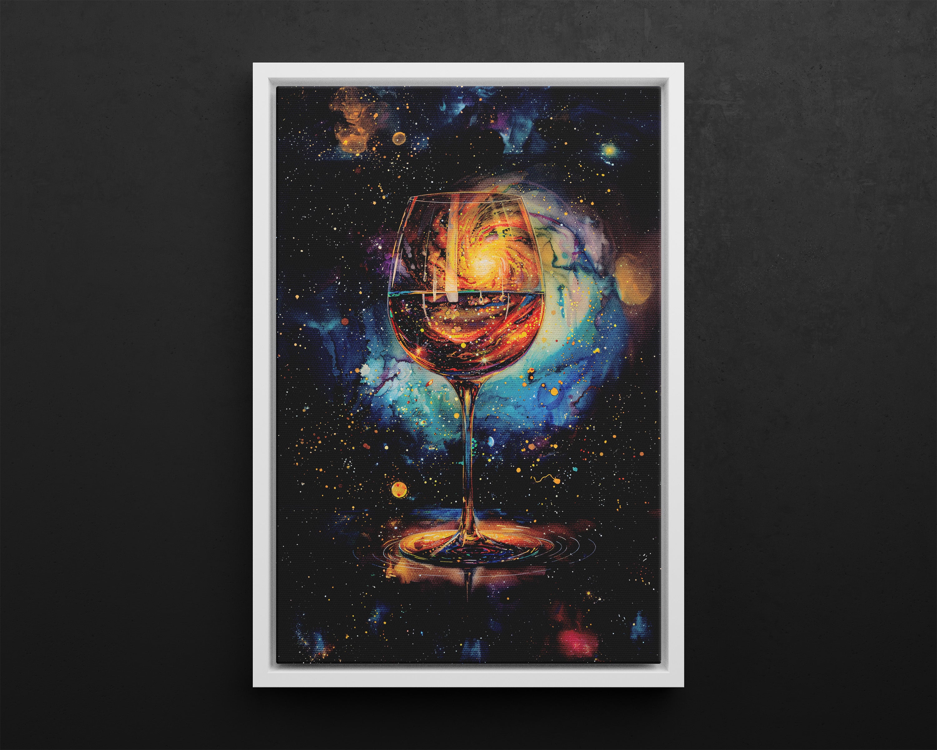 Framed Canvas - Cosmic Swirl in Wine Glass