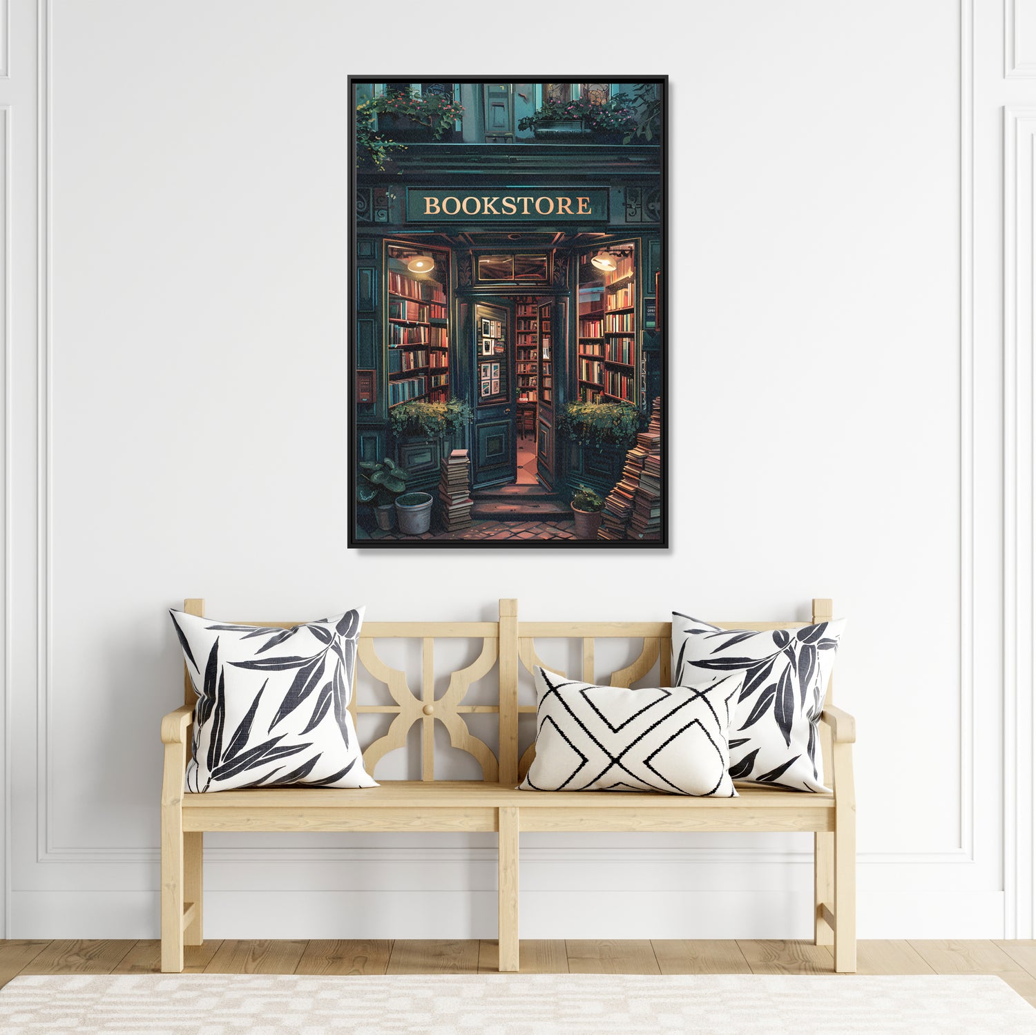 Framed Canvas - Midnight Bookstore Glow