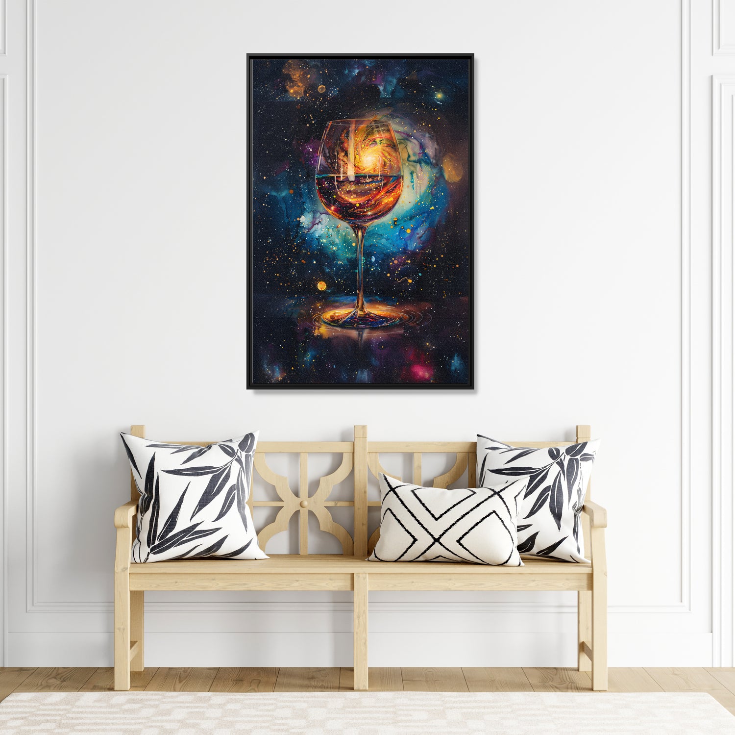 Framed Canvas - Cosmic Swirl in Wine Glass
