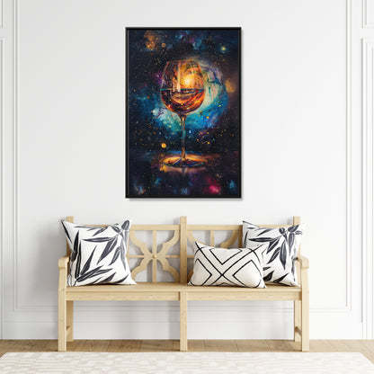 Framed Canvas - Cosmic Swirl in Wine Glass