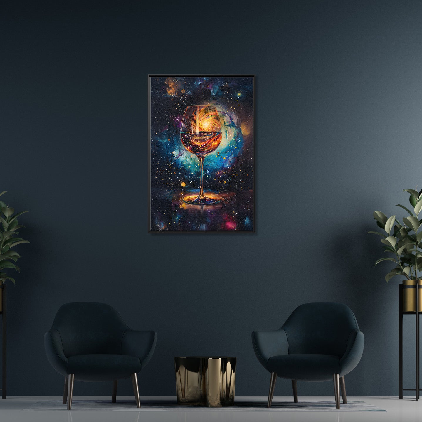 Framed Canvas - Cosmic Swirl in Wine Glass