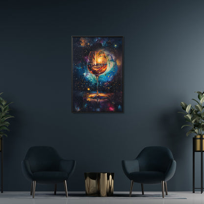 Framed Canvas - Cosmic Swirl in Wine Glass