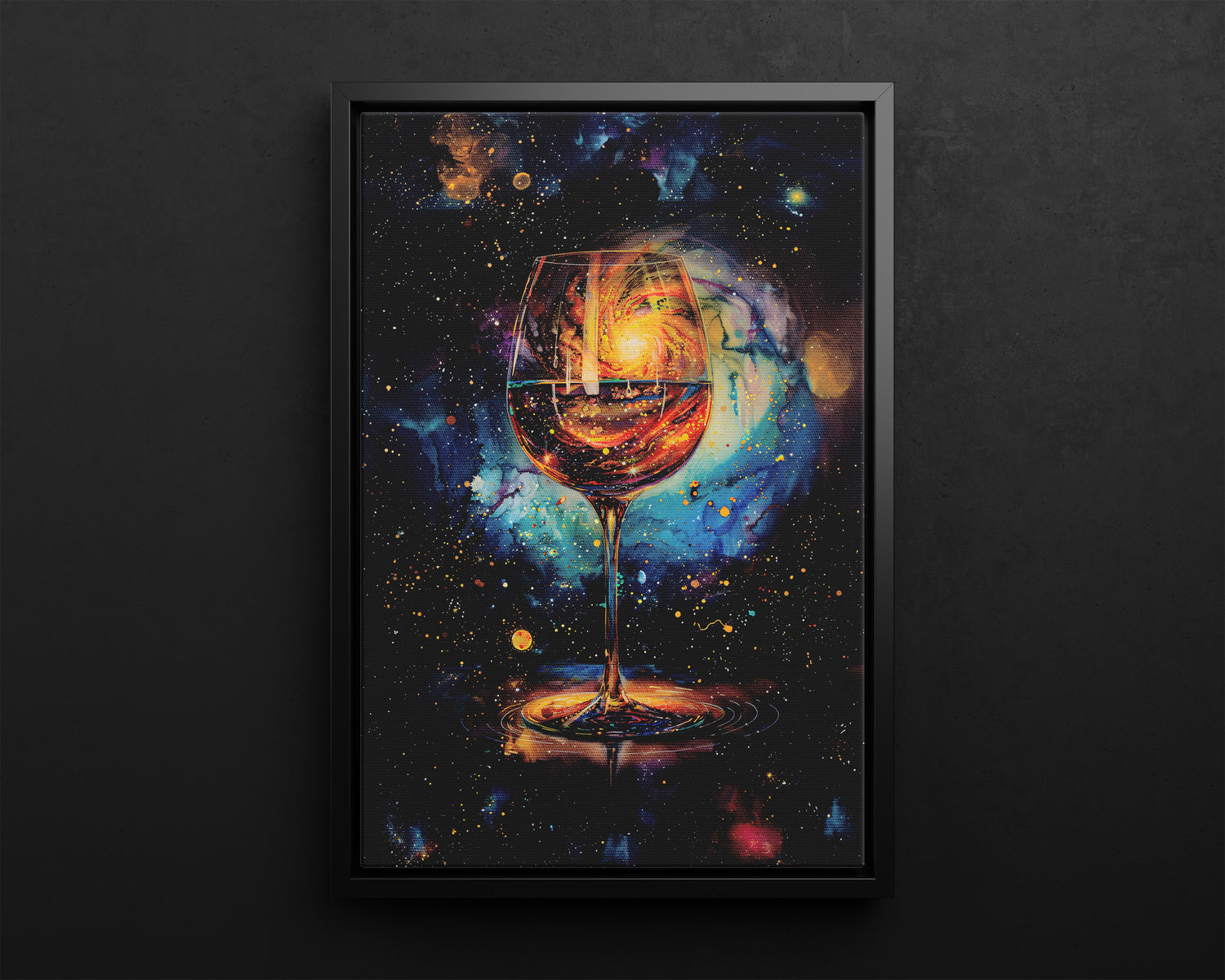 Framed Canvas - Cosmic Swirl in Wine Glass
