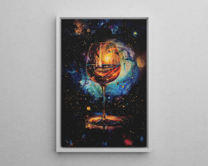 Framed Canvas - Cosmic Swirl in Wine Glass