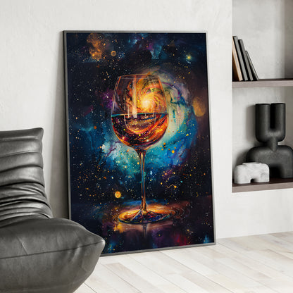 Framed Paper Print - Cosmic Swirl in Wine Glass