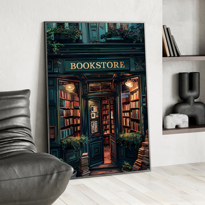 Framed Paper Print - Midnight Bookstore Glow