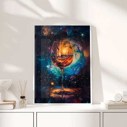 Framed Paper Print - Cosmic Swirl in Wine Glass