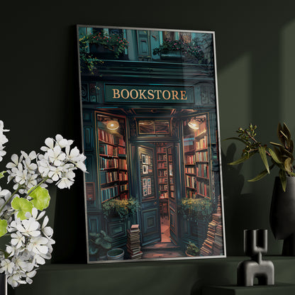 Framed Paper Print - Midnight Bookstore Glow