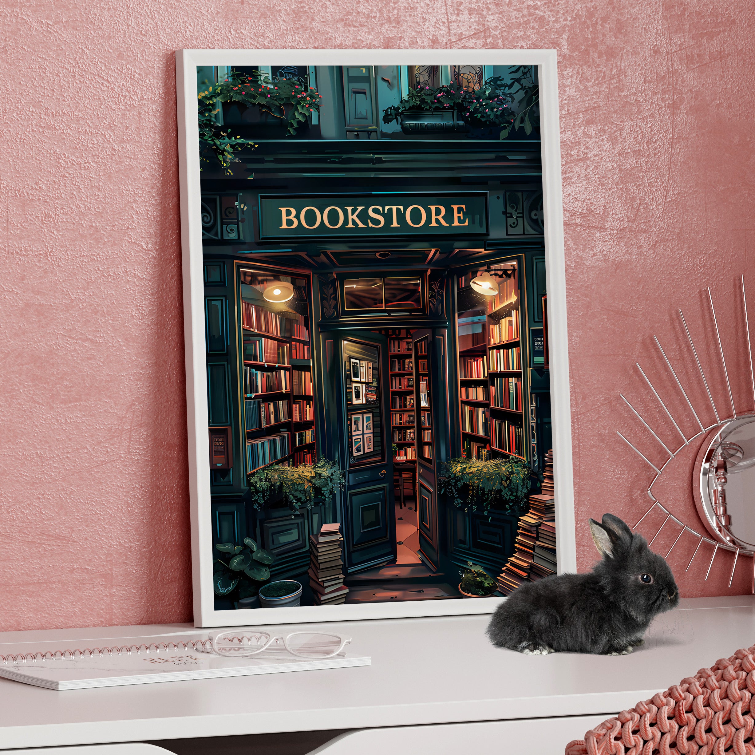 Framed Paper Print - Midnight Bookstore Glow