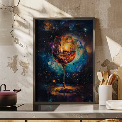 Framed Paper Print - Cosmic Swirl in Wine Glass