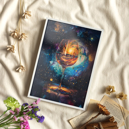 Framed Paper Print - Cosmic Swirl in Wine Glass