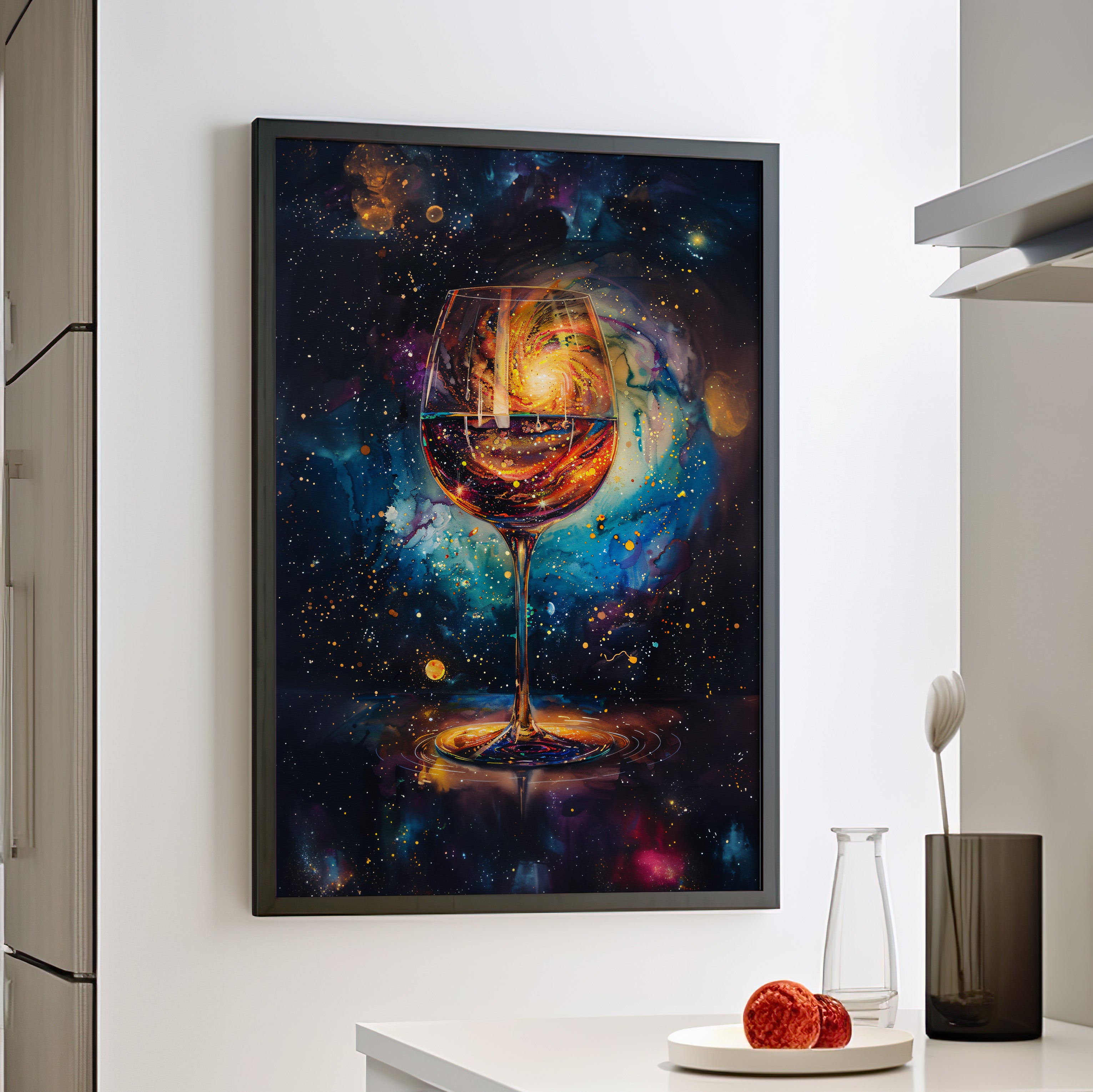 Framed Paper Print - Cosmic Swirl in Wine Glass