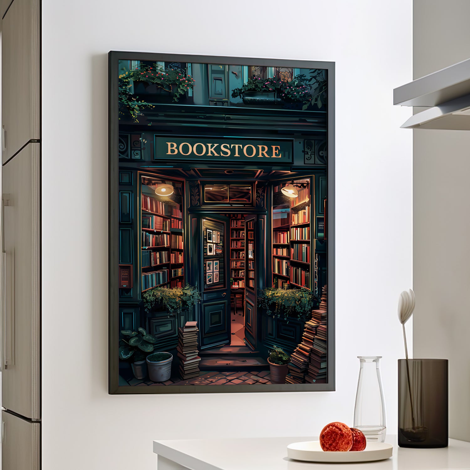 Framed Paper Print - Midnight Bookstore Glow