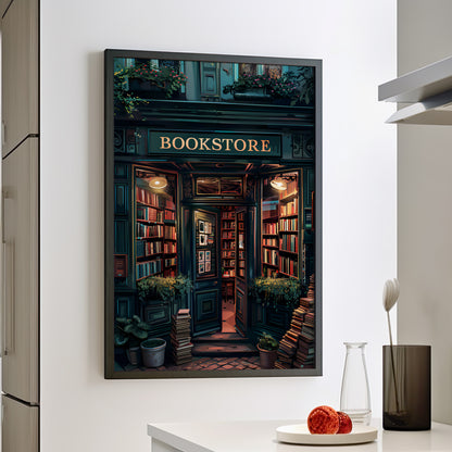 Framed Paper Print - Midnight Bookstore Glow