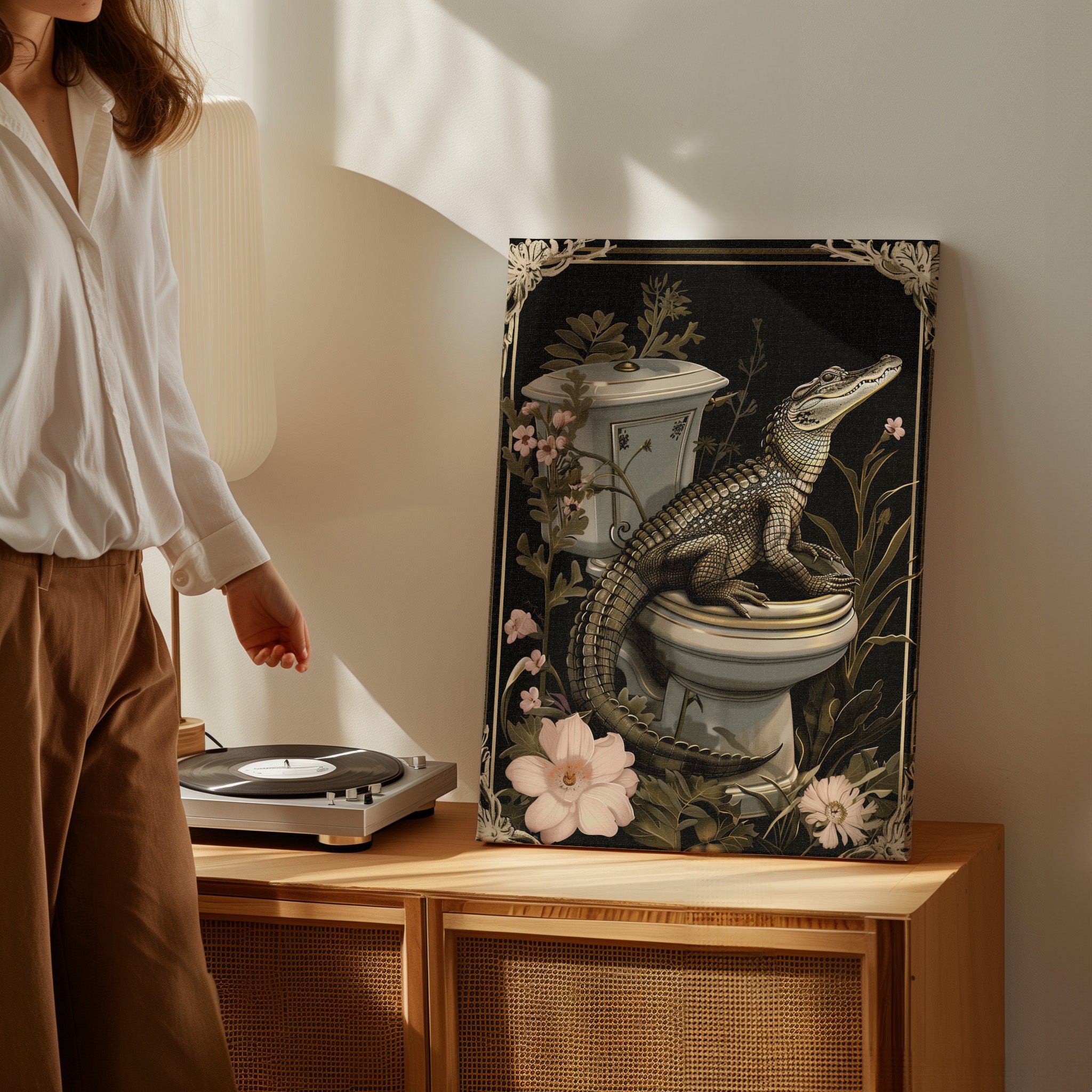 .75" Matte Canvas - Toilet Gator Floral Surprise