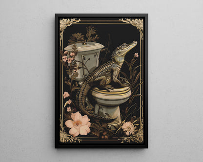 Framed Canvas - Toilet Gator Floral Surprise
