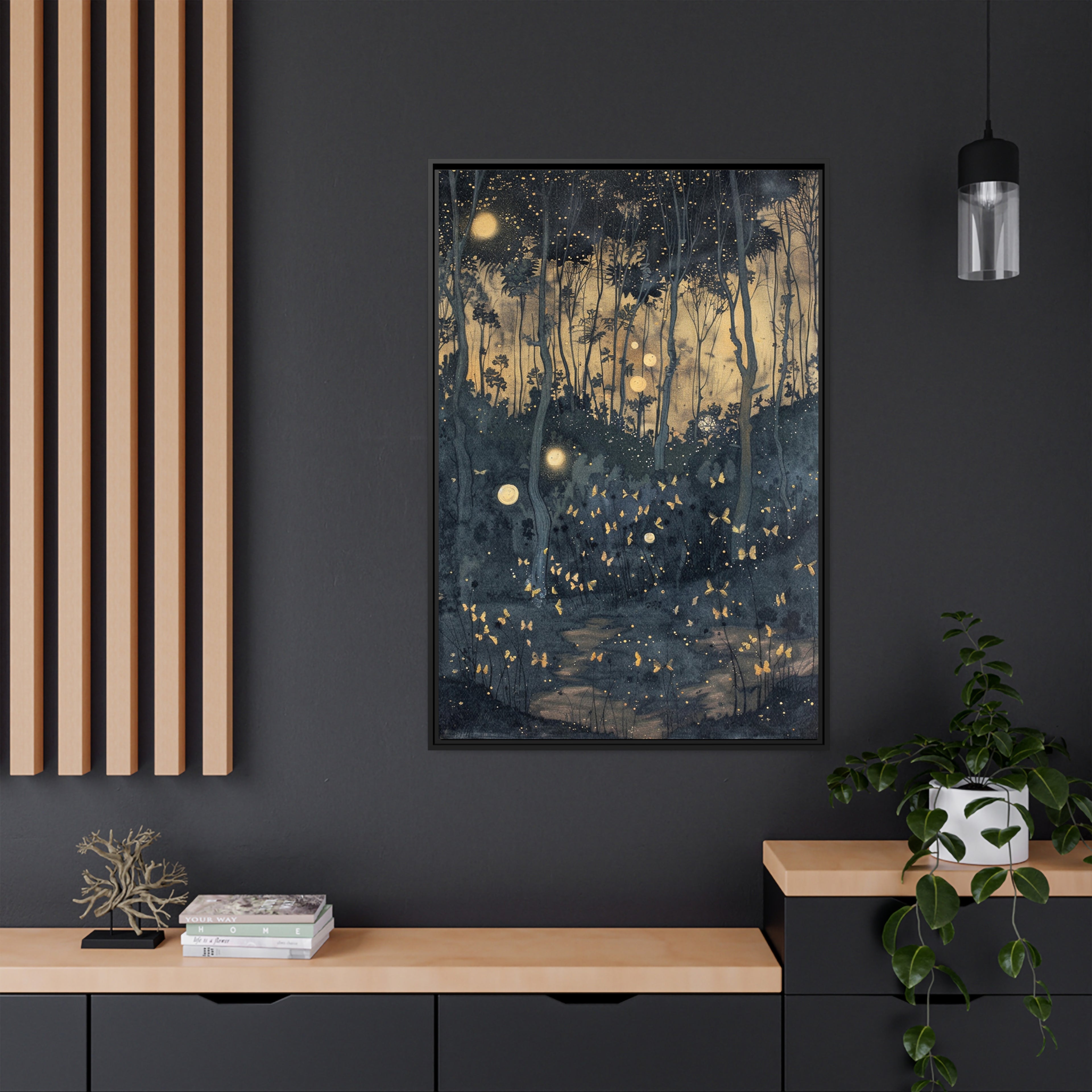 Framed Canvas - Golden Firefly Nightscape