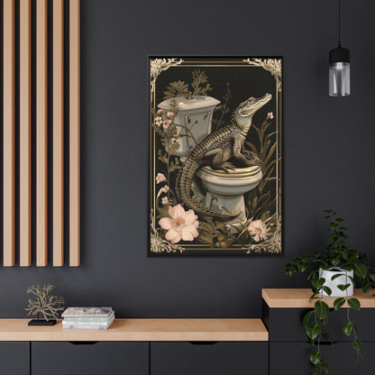 Framed Canvas - Toilet Gator Floral Surprise