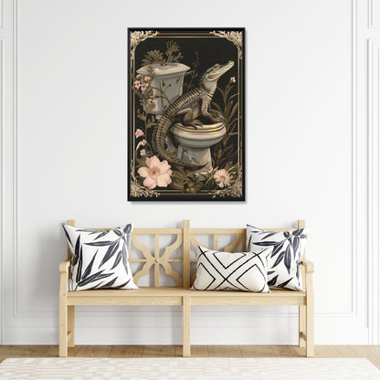 Framed Canvas - Toilet Gator Floral Surprise
