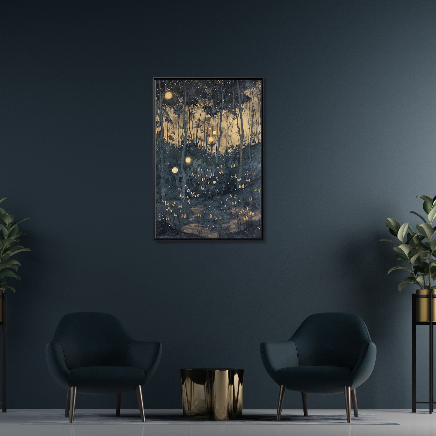Framed Canvas - Golden Firefly Nightscape