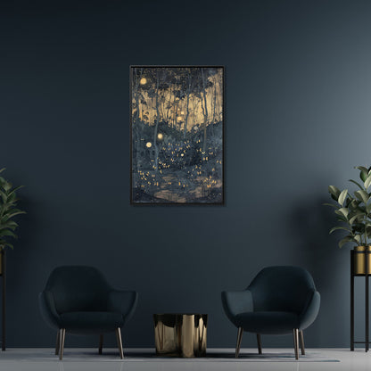 Framed Canvas - Golden Firefly Nightscape