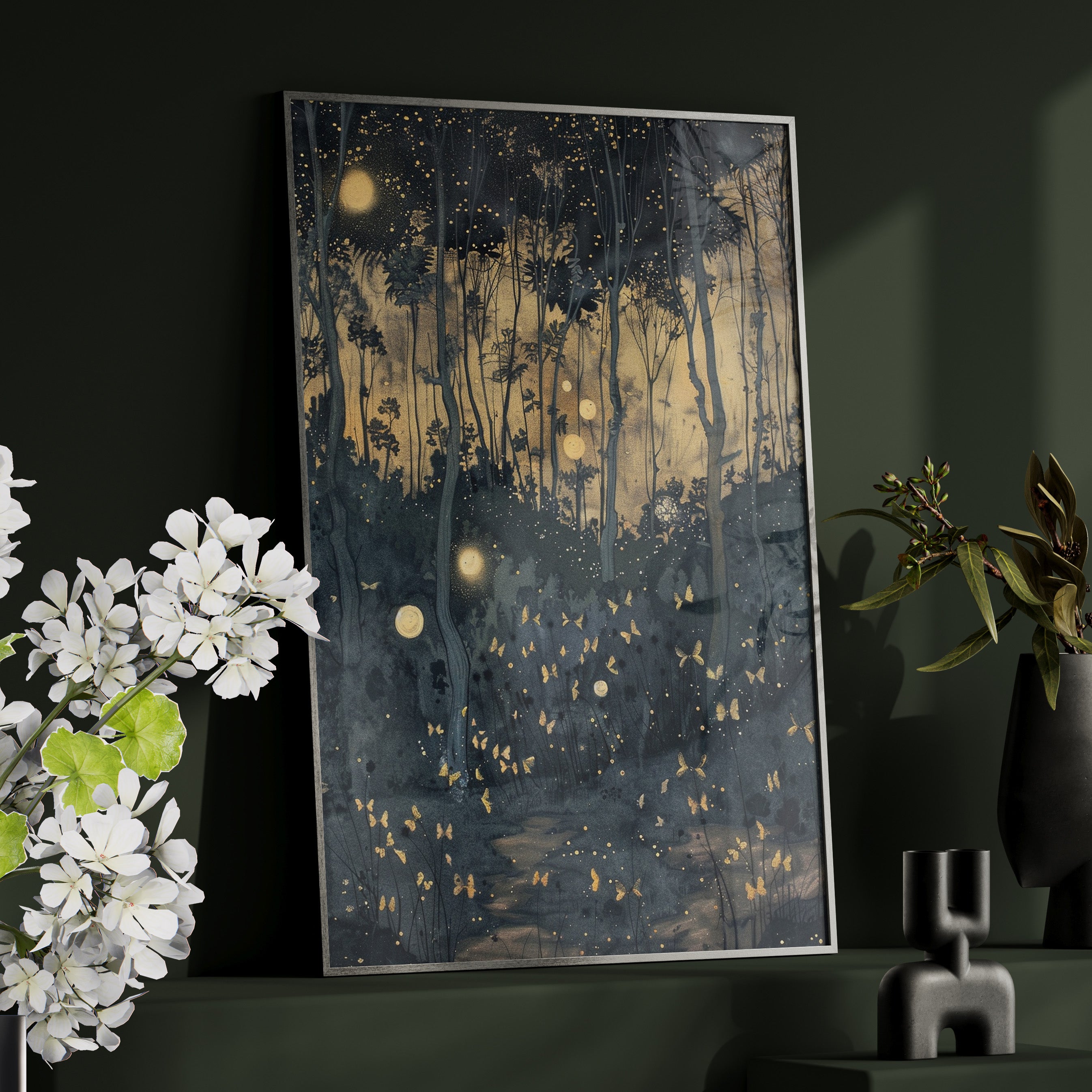 Framed Paper Print - Golden Firefly Nightscape