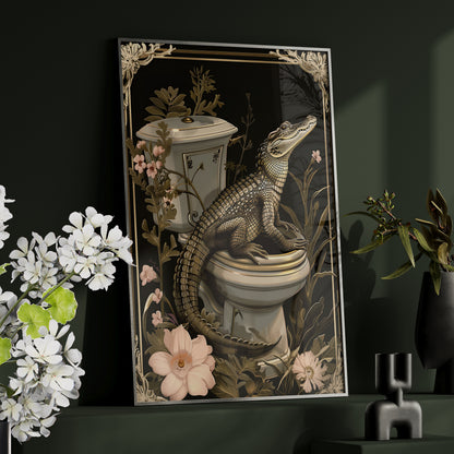 Framed Paper Print - Toilet Gator Floral Surprise