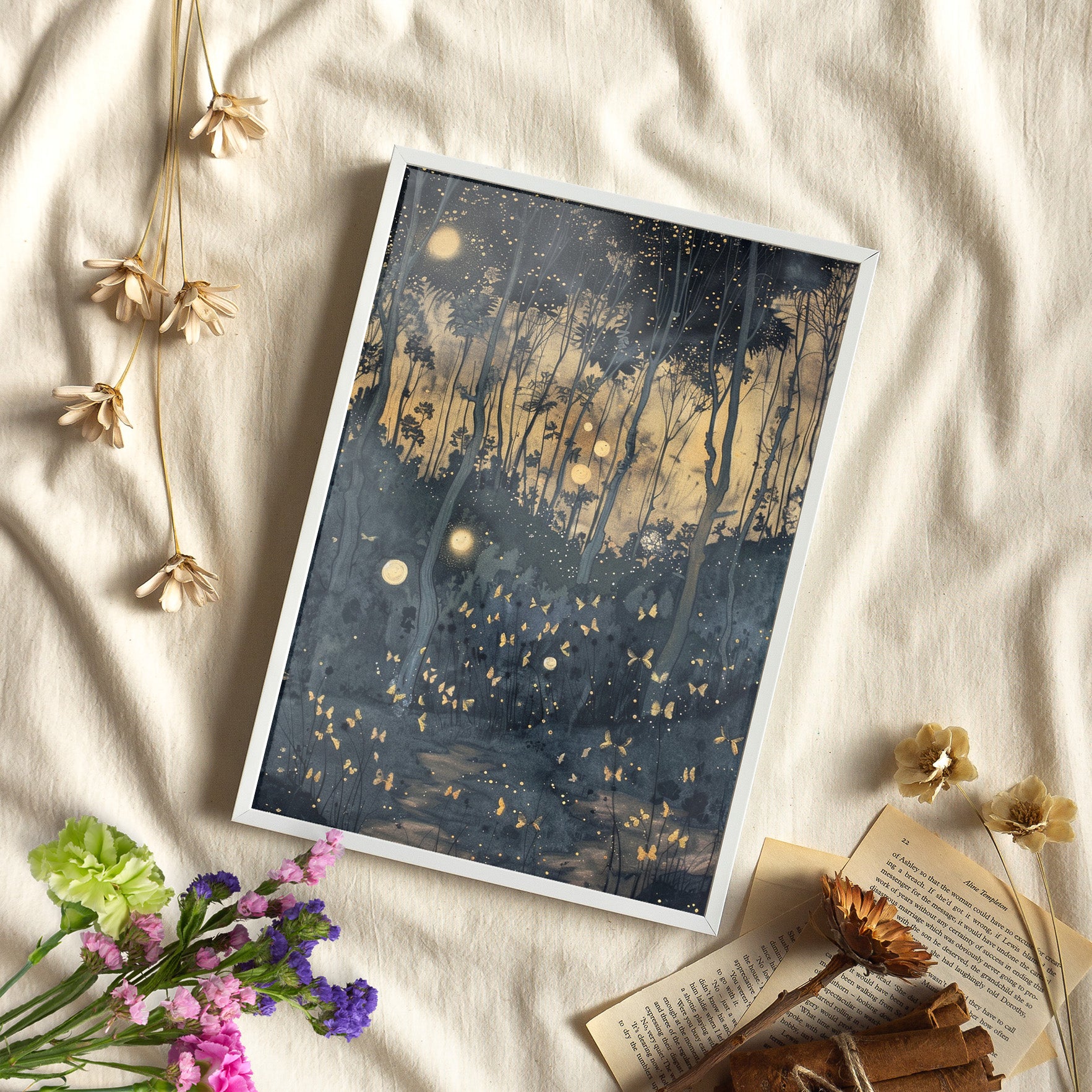 Framed Paper Print - Golden Firefly Nightscape