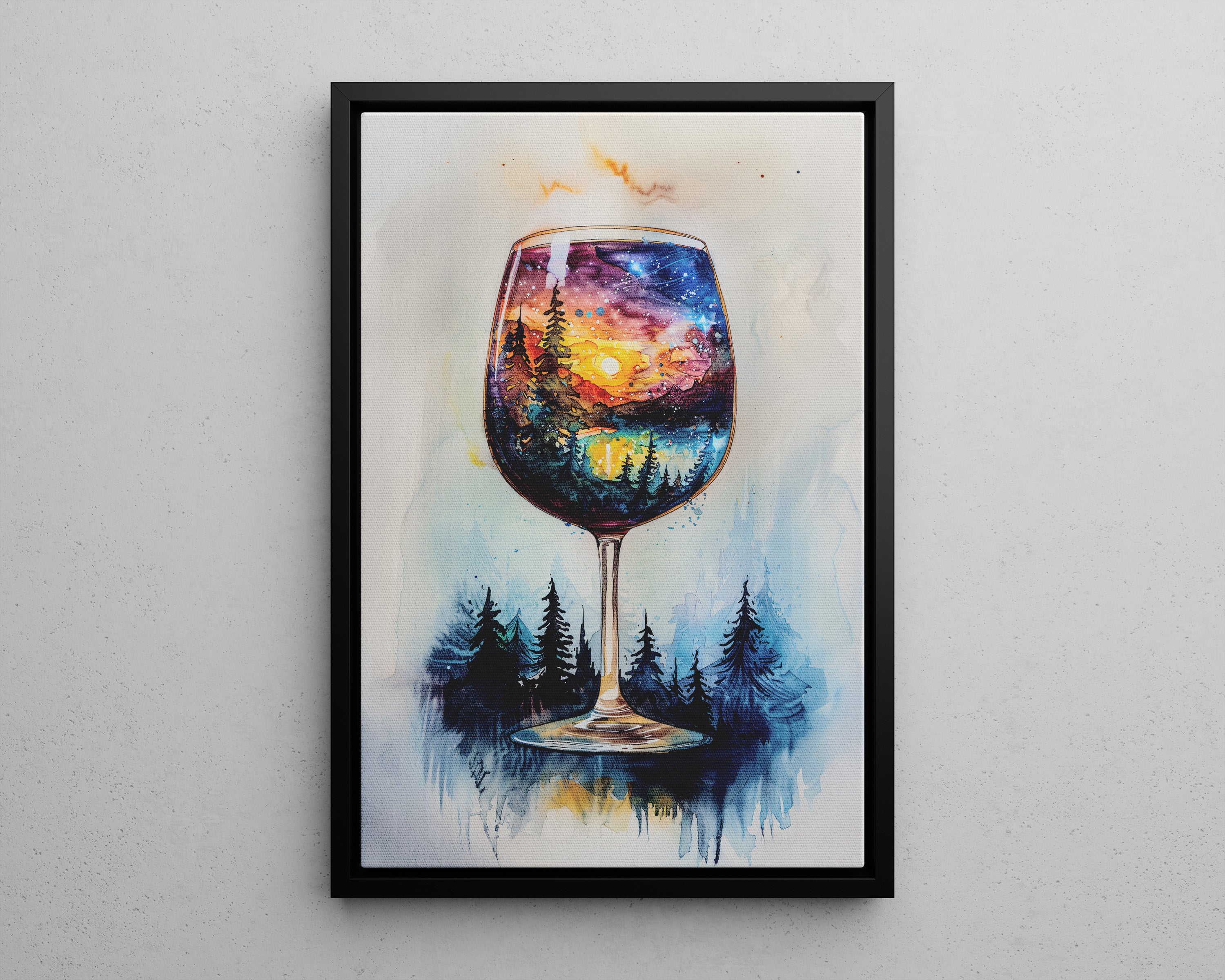 Framed Canvas - Galaxy Within the Wine Glass