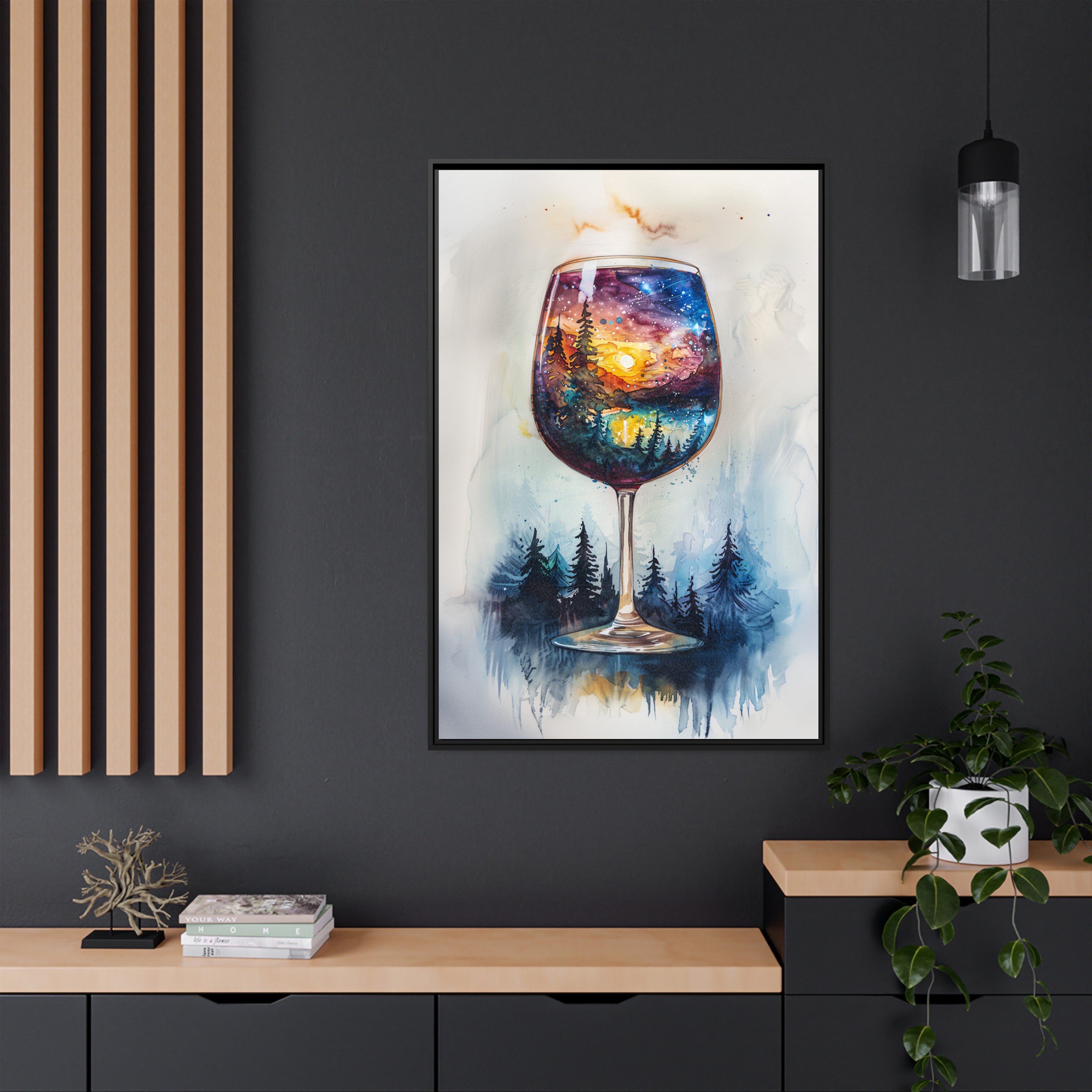 Framed Canvas - Galaxy Within the Wine Glass