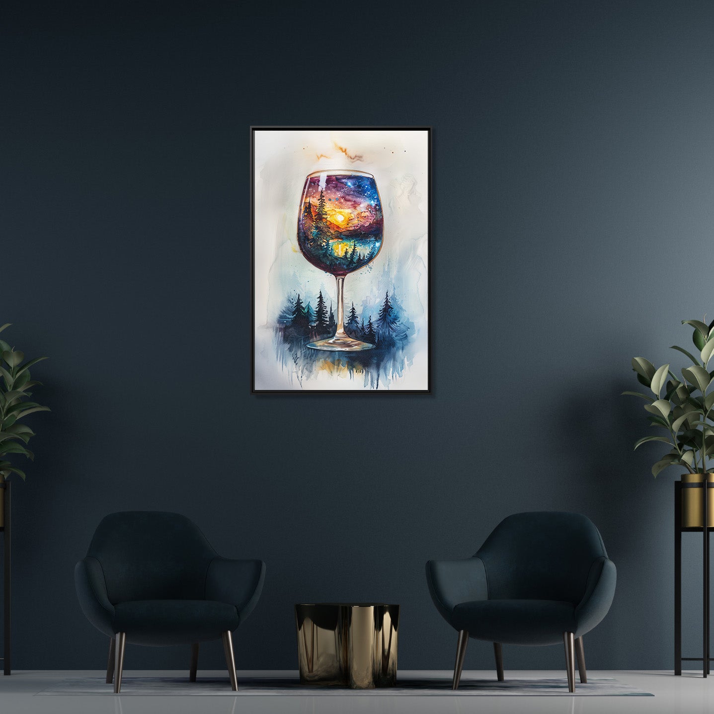Framed Canvas - Galaxy Within the Wine Glass