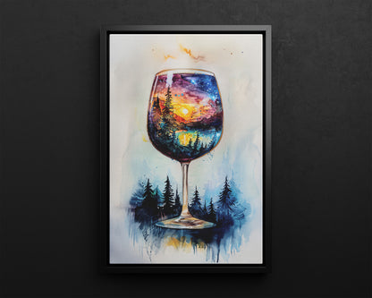Framed Canvas - Galaxy Within the Wine Glass