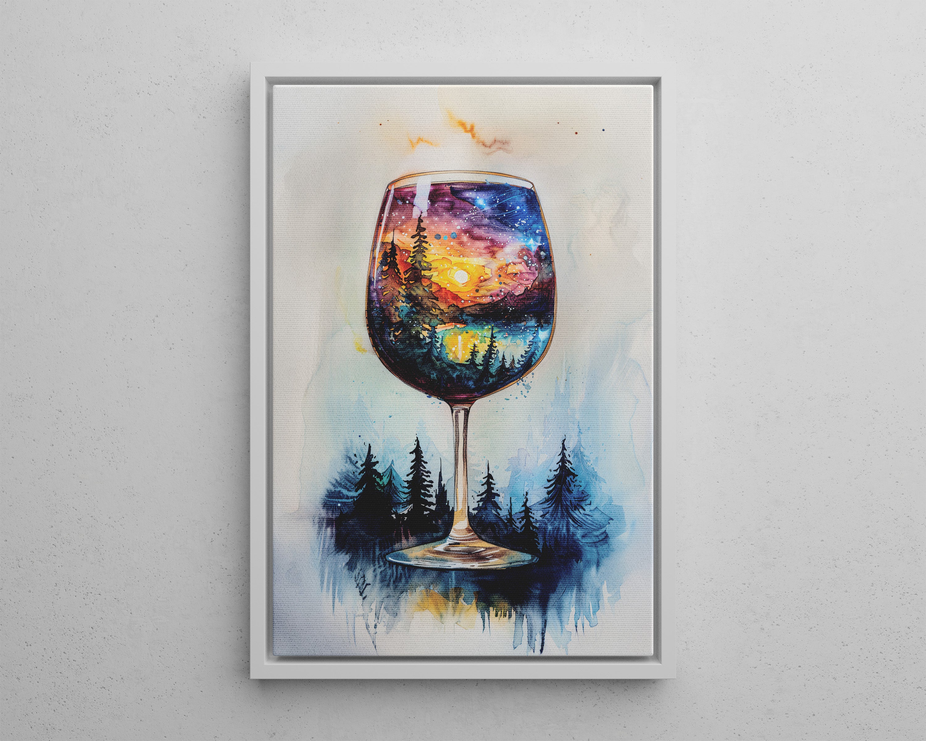 Framed Canvas - Galaxy Within the Wine Glass