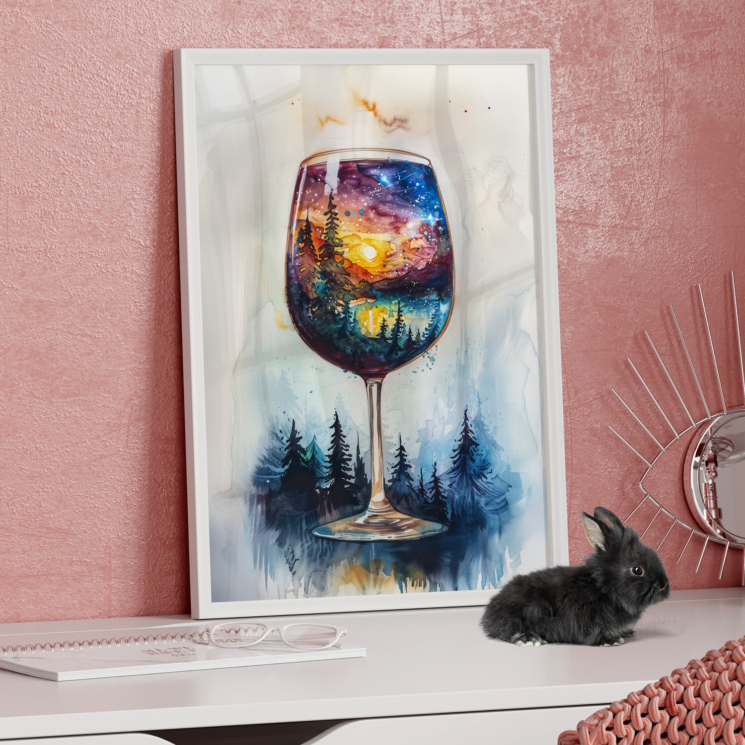 Framed Paper Print - Galaxy Within the Wine Glass