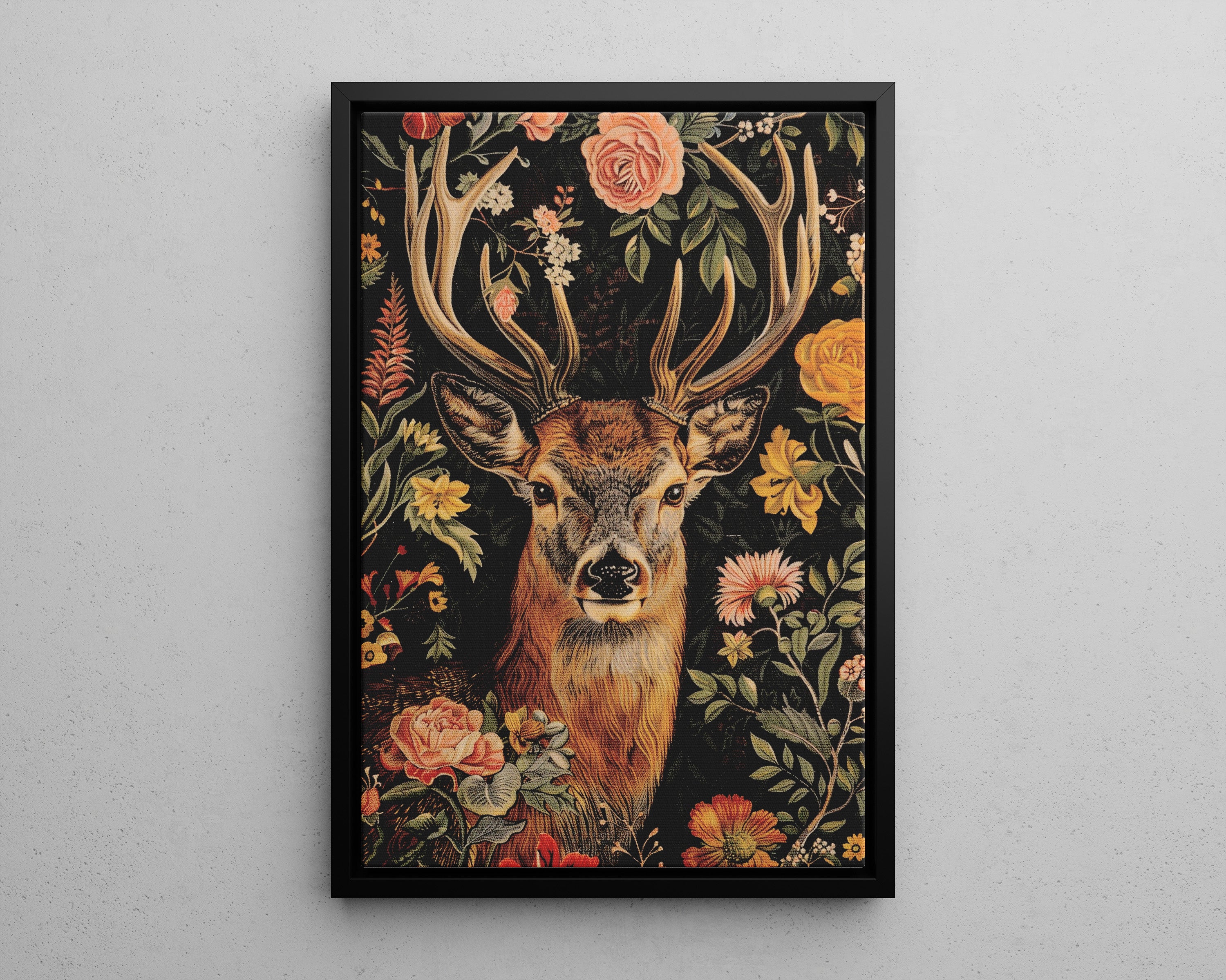 Framed Canvas - Floral Deer Majesty