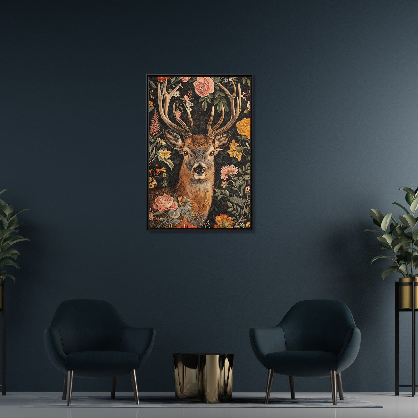 Framed Canvas - Floral Deer Majesty