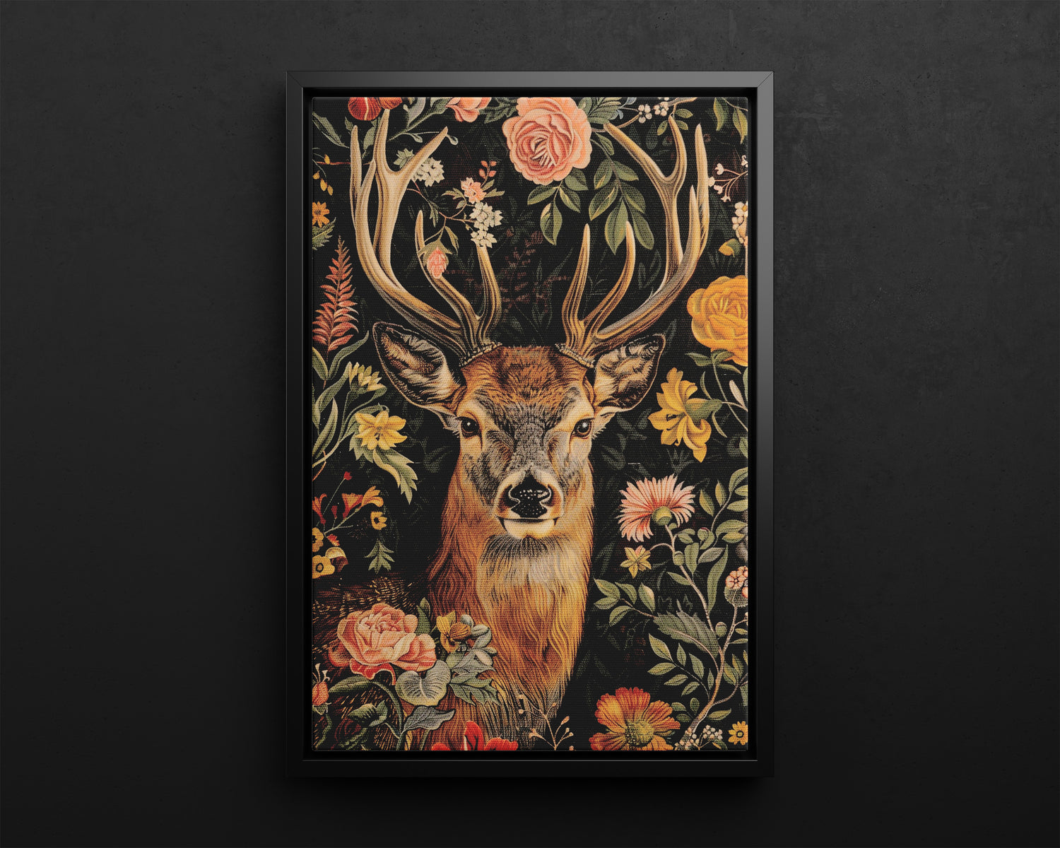 Framed Canvas - Floral Deer Majesty
