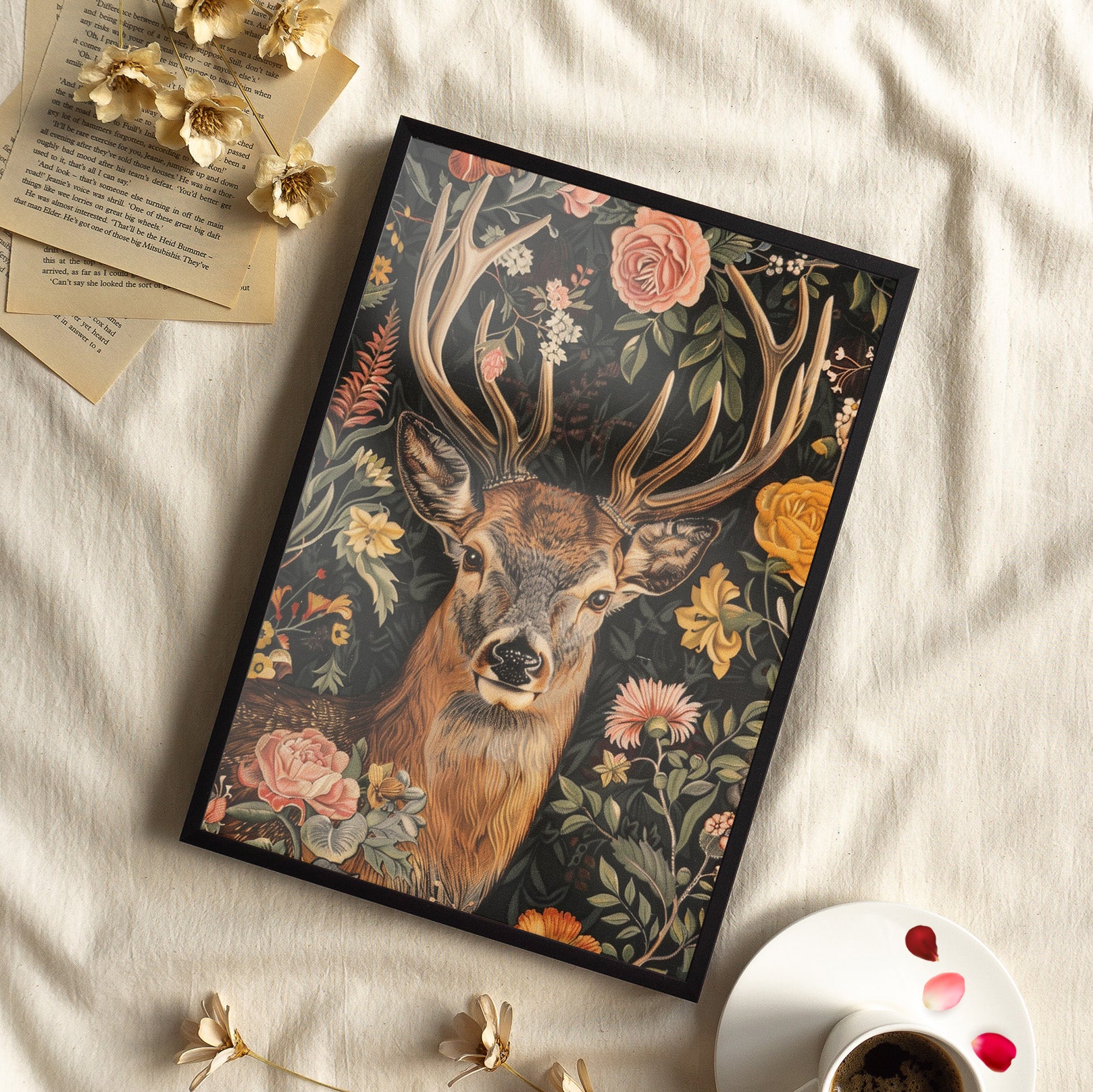 Framed Paper Print - Floral Deer Majesty