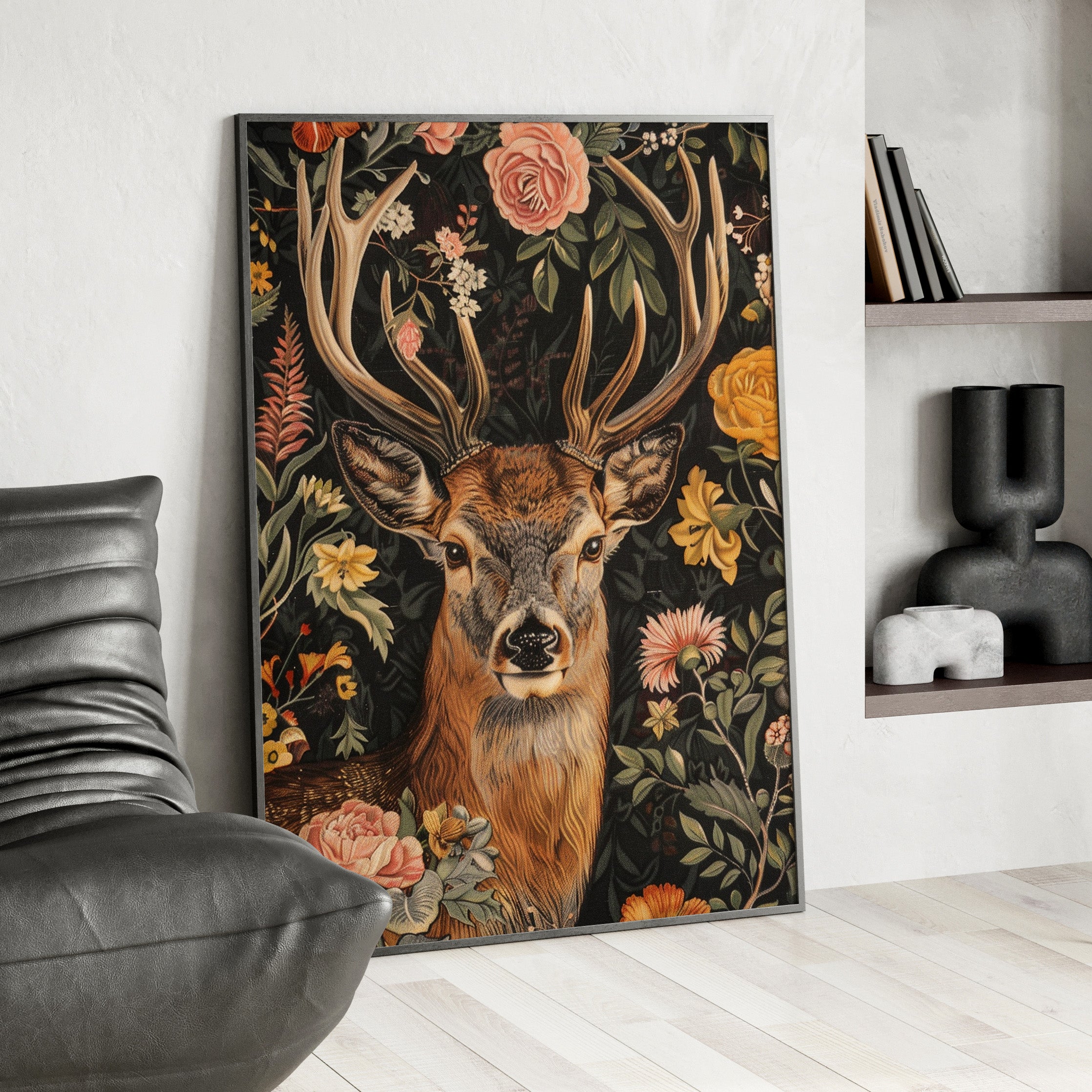 Framed Paper Print - Floral Deer Majesty