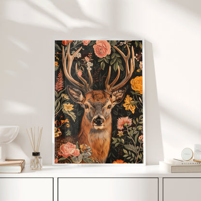 Framed Paper Print - Floral Deer Majesty