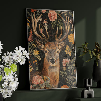 Framed Paper Print - Floral Deer Majesty