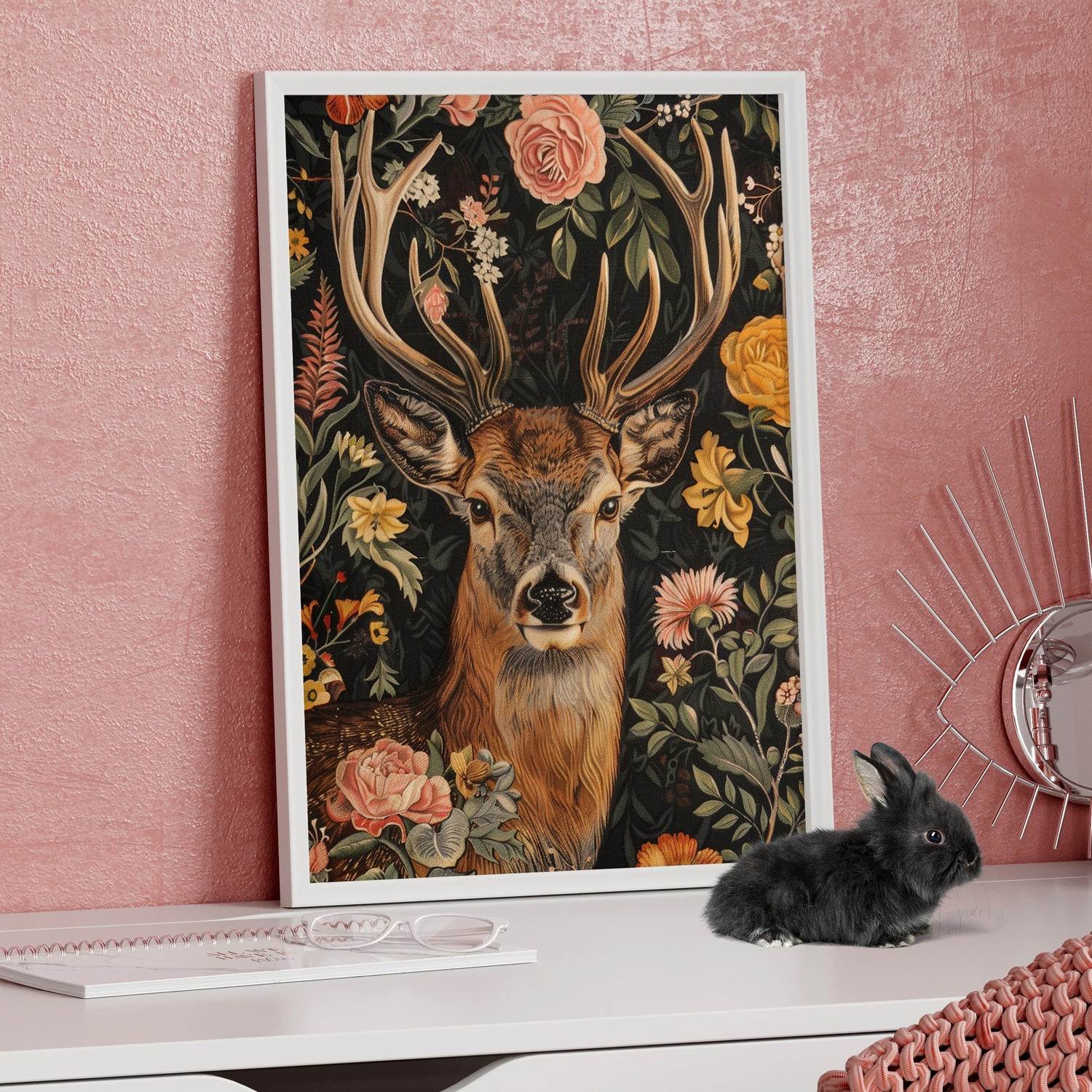 Framed Paper Print - Floral Deer Majesty