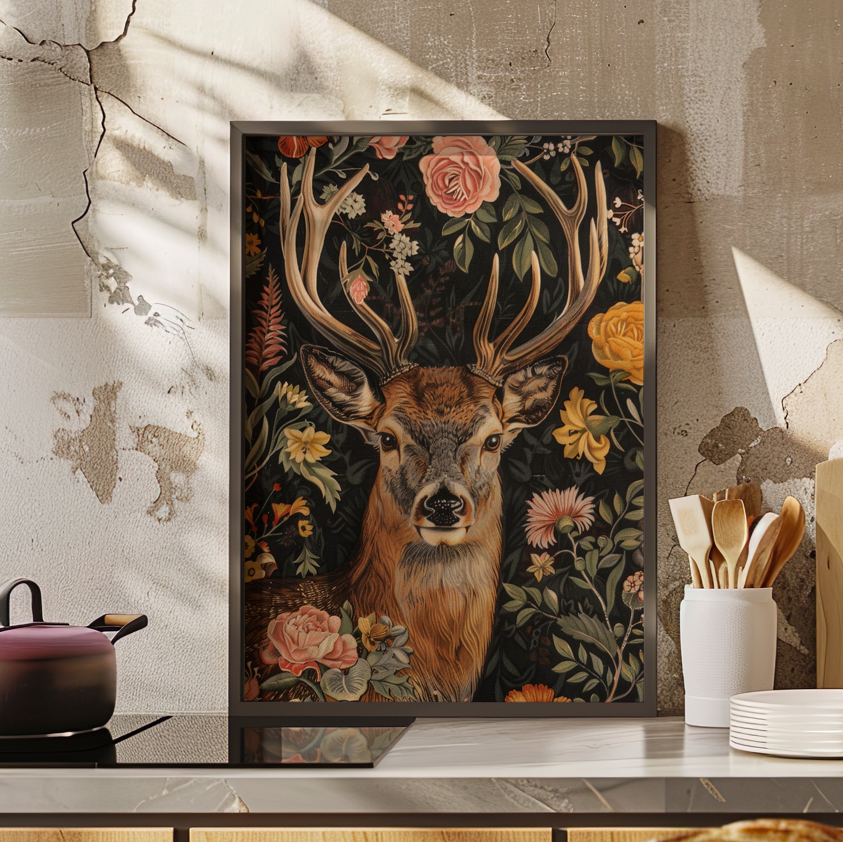 Framed Paper Print - Floral Deer Majesty