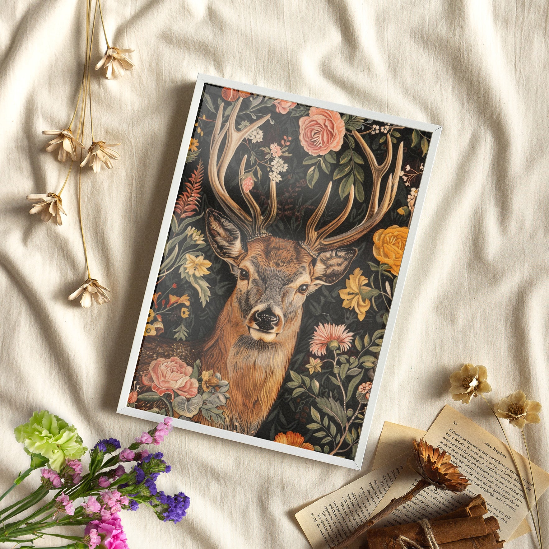 Framed Paper Print - Floral Deer Majesty