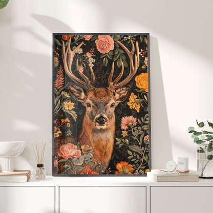 Framed Paper Print - Floral Deer Majesty