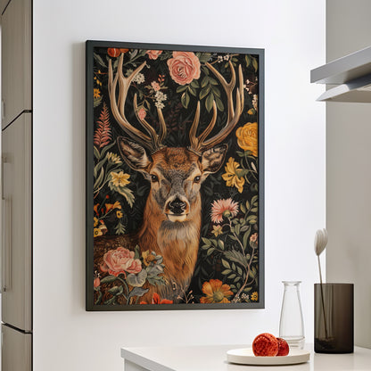 Framed Paper Print - Floral Deer Majesty