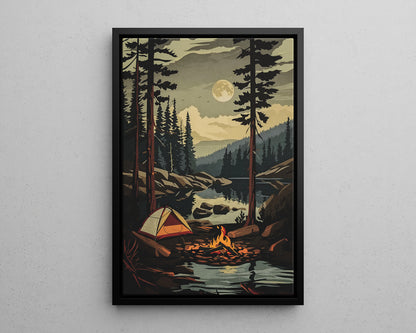 Framed Canvas - Moonlit Campfire Escape