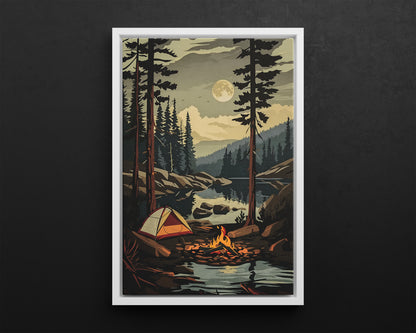 Framed Canvas - Moonlit Campfire Escape