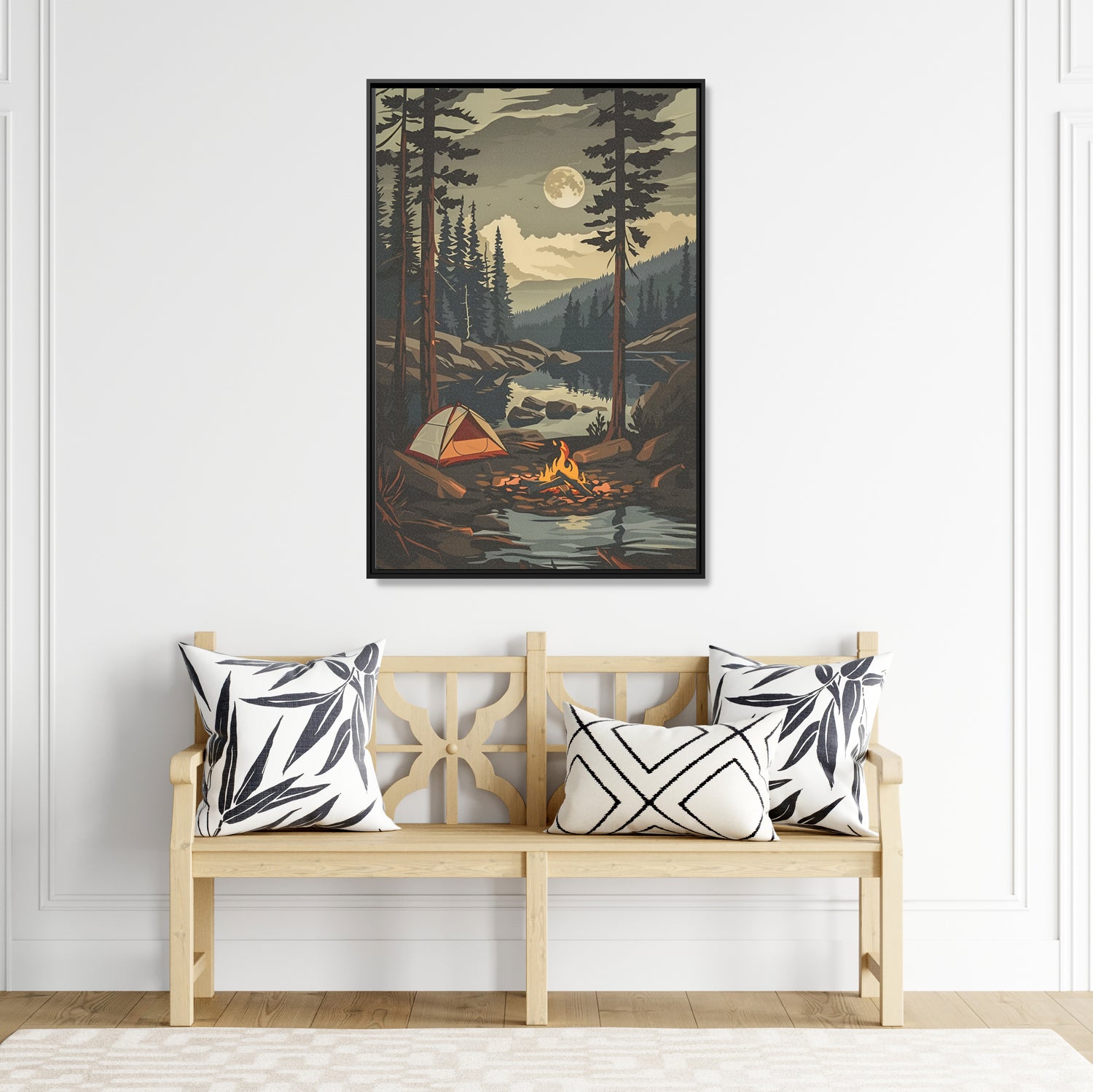 Framed Canvas - Moonlit Campfire Escape